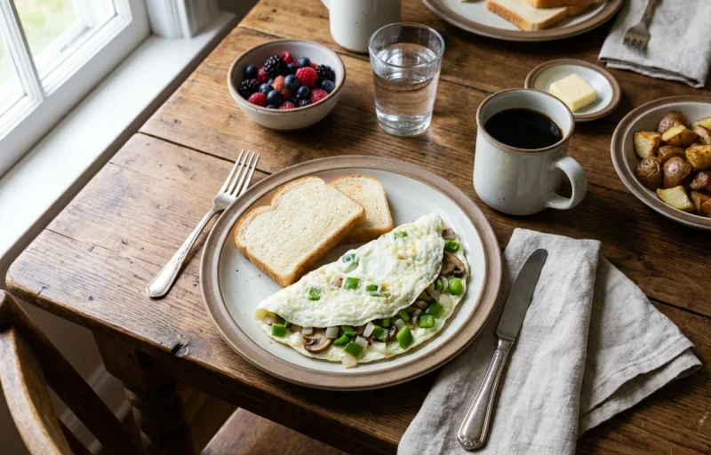 Veggie Egg White Omelet with White Toast