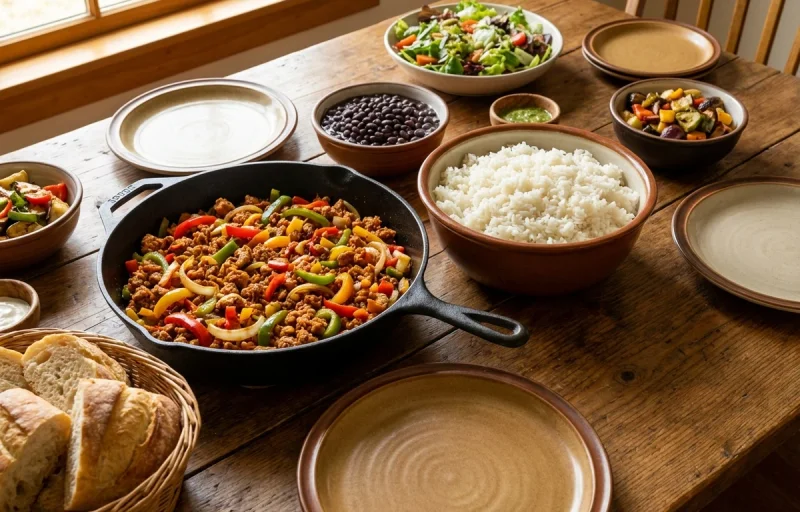 Ground Turkey Skillet with steamed rice