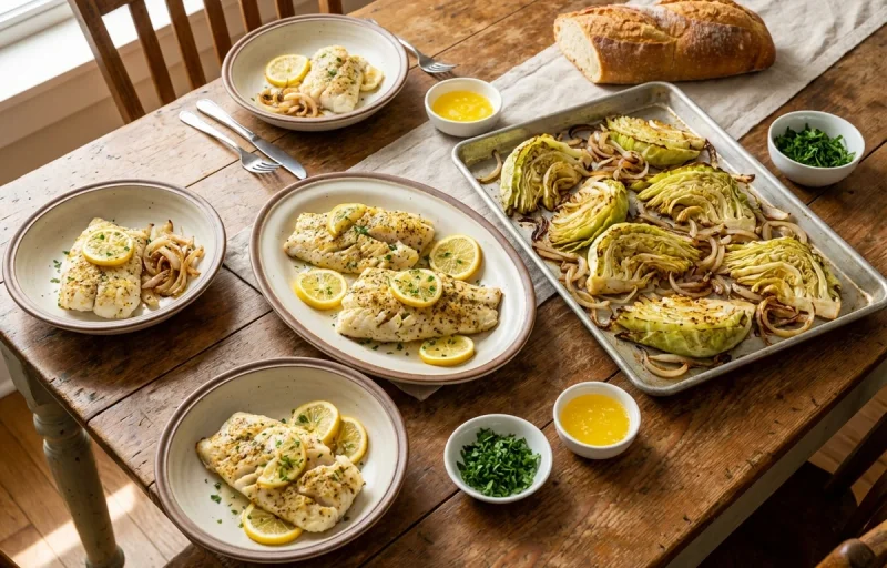 Lemon-Pepper Baked Cod with Sheet-Pan Cabbage and Onions